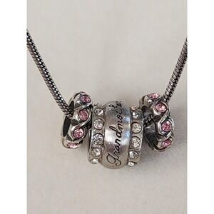 BRIGHTON Grandmother Pink Crystal Charm Necklace Heavy Silver Pl FREE $SHIPPING!